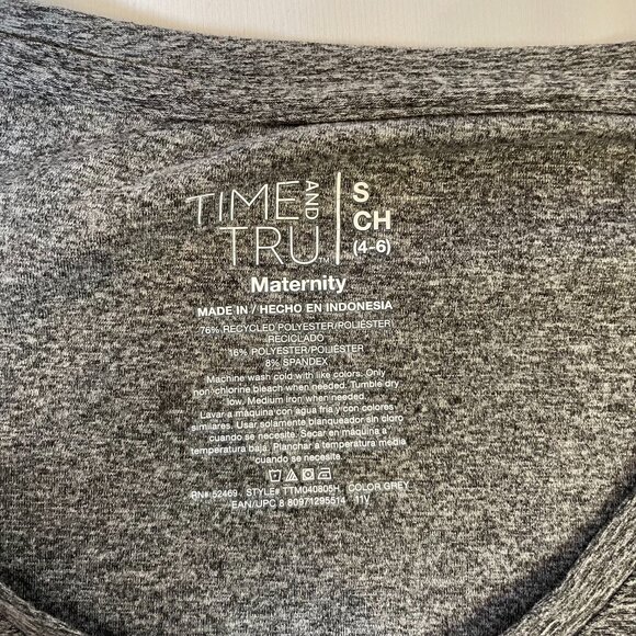 Time and Tru Maternity Top Size S Heather Gray Stretch Long Sleeves Ruched VNeck - Picture 7 of 7